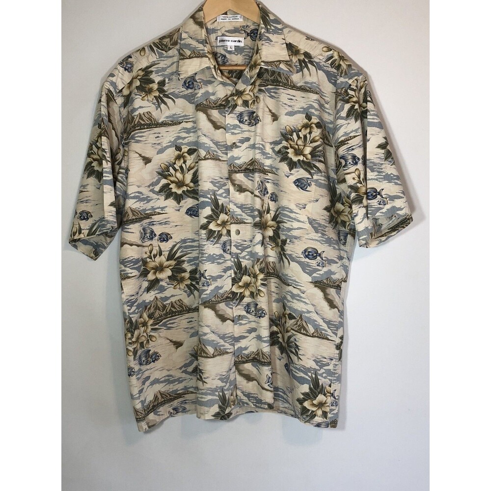 Pierre Cardin Tropical Hawaiian Shirt Sz L Button Pocket 100% Cotton Vintage?